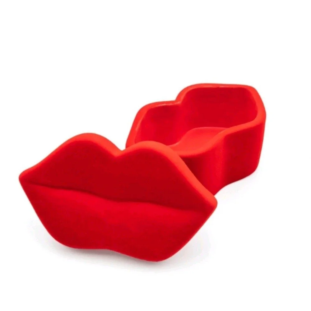Red Flocked Lips Jewelry Box Velvet Trinket Dish Lip Shaped Storage‎ Case New